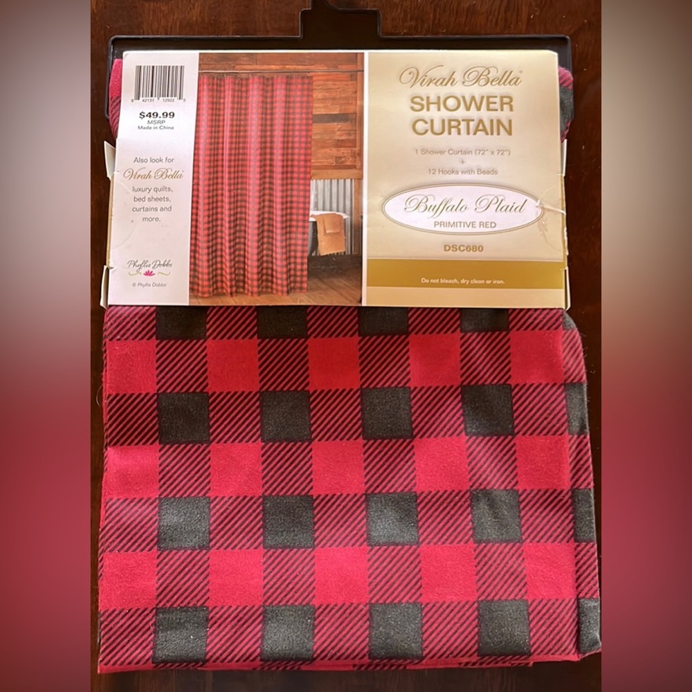 Virah Bella shower curtain red black plaid buffalo plaid 72x72 DSC680 ph…